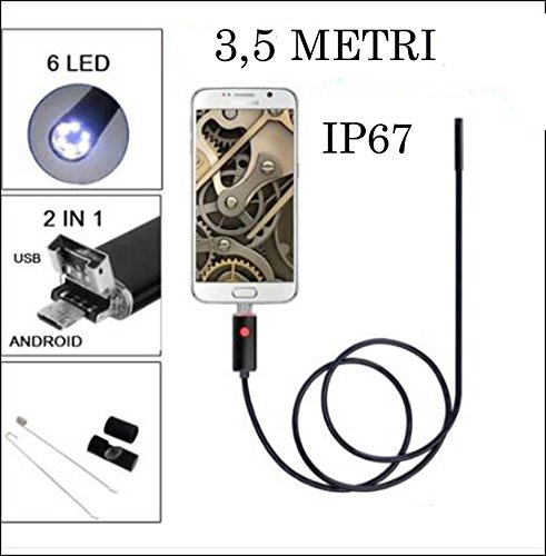 LEOVIN - Cámara endoscópica 3,5 m. Impermeable IP67 USB y Micro-USB 2 en 1 con 6 LED 3,5 m. Endoscópica.