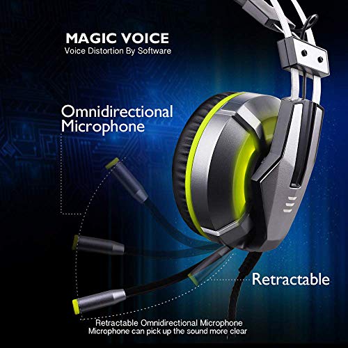 Gaming headset, hoofdgemonteerde gaming headset, met led-lampje & ruis annuleren microfoon, telescopische microfoon, 360 ° surround geluid, voor Xbox, PS4, pc,Yellow - Afbeelding 4
