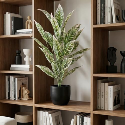 Image of Dekorly Artificial Plant Leaves Tropical Monstera Large Artificial Plants Fake Zebra Leaf Plastic Palm Tree Branch for Home Garden Decor | 26 Leaves (Green-G, Height : 76CM)