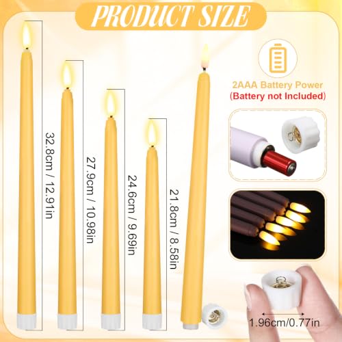 Image of Rossesay 24 Pcs Flameless LED Taper Candles Battery Operated Candles 8.5 inch, 9.65 inch, 10.8 inch, 12.8 inch Flameless Candlesticks Flickering for Christmas Church Wedding(Classic, Yellow)