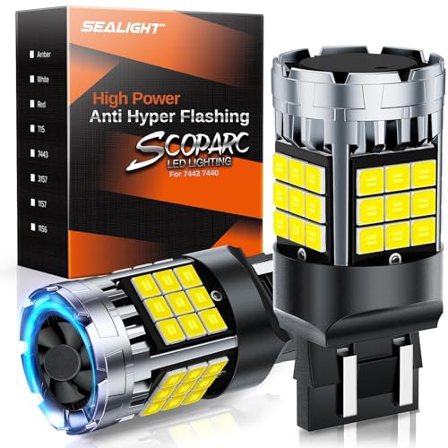 Image of SEALIGHT 7443 7440 LED Bulbs Reverse Light, 6000K White, 600% Brighter, 7444 T20 W21W LED Lamps for Reverse Light Daytime Running Light, Tail Light (Pack of 2)