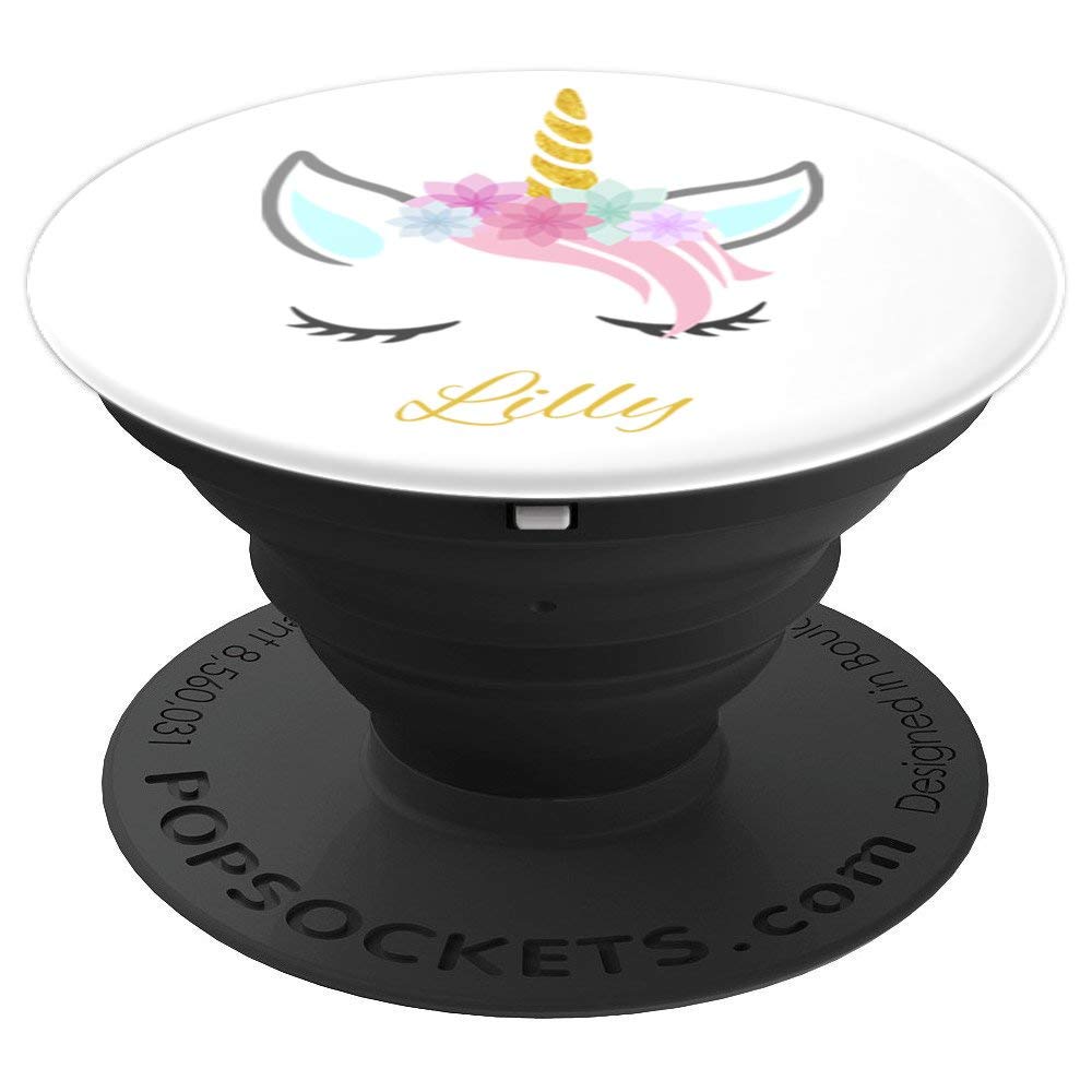 Lilly Name Gift - Personalised Cat Unicorn PopSockets PopGrip: Swappable Grip for Phones & Tablets