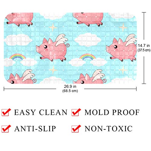 Alfombrilla de baño para niños pequeños con estampado infantil de cerdito y arco iris 5