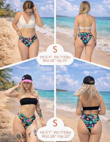 Image of Zmart Women V Cut Cheeky Bikini Bottoms - Mid Waist High Cut Swim Bathing Suit Bottoms V Front Swimsuit