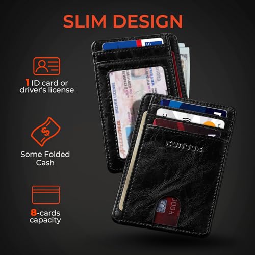 Image of RUNBOX Slim Minimalist Front Pocket RFID Blocking Leather Wallets for Men and Women Card Holder Wallets Gifts for men