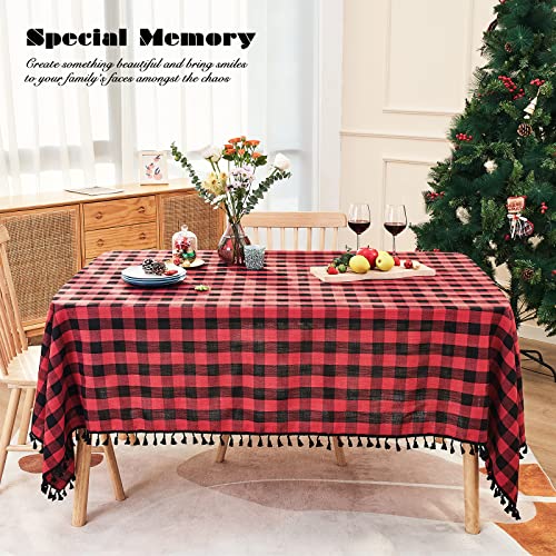 Christmas Tablecloth Buffalo Plaid Tablecloths-Cotton Gingham Table Cloth for Kitchen Restaurant Farmhouse Holiday Decor (Rectangle/Oblong, 55x70,Red and Black) – Image 4