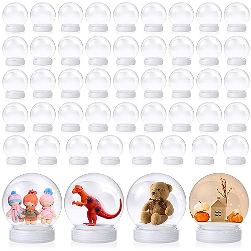 Mifoci 48 Pcs 3.9 Inch Plastic Snow Globe Bulk with Screw Off Cap Clear Fillable Water Globe DIY Snow Pack with White Base for DIY Crafts Home Decoration Display Plant