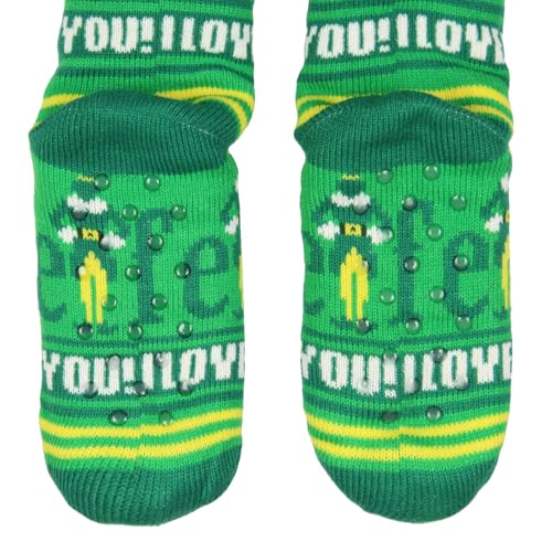 Image of Bioworld Elf Socks I Love You Fair Isle Sweater Knit Faux Shearling Lined Adult No-Slip Slipper Socks for Men and Women