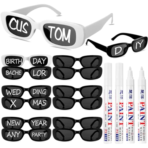 Image of Flutesan Personalized Rectangle Sunglasses with Marker Pens for Adult DIY Custom Birthday Wedding