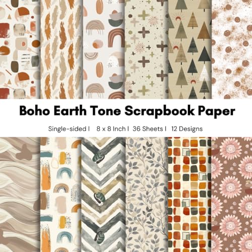 Boho Earth Tone Scrapbook Paper 8x8 – Abstract & Modern Patterns (36 Sheets): Single-Sided Paper for Scrapbooking, Junk Journals, Card Making & Mixed Media Projects image 2