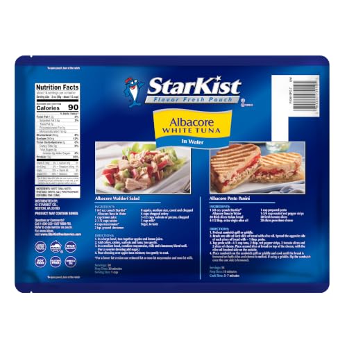 Image of Starkist Albacore Chunk White Packed in Water, 43-Ounce Pouch | 19g Protein Per Serving, Gluten Free, Soy Free, Ready to Eat, No Draining, 90 Calories Per Serving, Great for Meals & Snacks