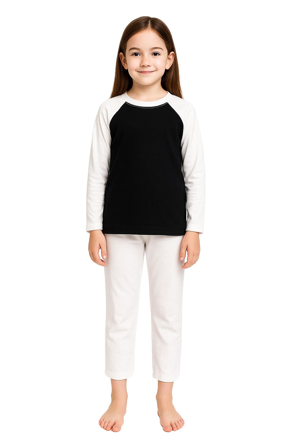 A2zkids (11-12 Years, ) Kids Girls Boys Pjs Plain Color Stylish Color Cotrast Pajamas Set Age 5-13 Years White