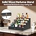 MODOWEY Perfume Organizer Cologne Holder Stand for Men, Wooden Wide-Spaced Shelf with Drawer, 5 Tier Large Capacity Storage Rack for Dresser Countertop, for a Neat, Accessible Fragrance Display, Black