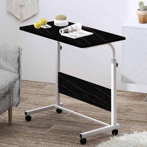 Image of Torche Ironwood Multipurpose Height Adjustable Movable Table for Computer & Laptop Table with Wheels (Small- Mirage Black)(White-Frame)