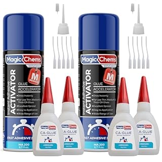 Magic Chems CA Glue with Activator (4 x 0.8 oz + 2 x 6.7 fl oz), Super Glue and Accelerator (2 Pack), MA200-2Set