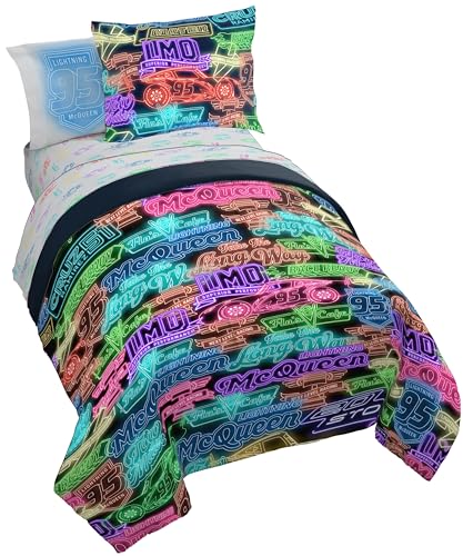Image of Disney Pixar Cars McQueen Full Size Comforter Set 7 Piece Bedding, Black | Racecar, Kids Bed in a Bag, Comforter Sheets Shams Pillowcases, Official Product, Microfiber, Machine Washable, Boys Gift