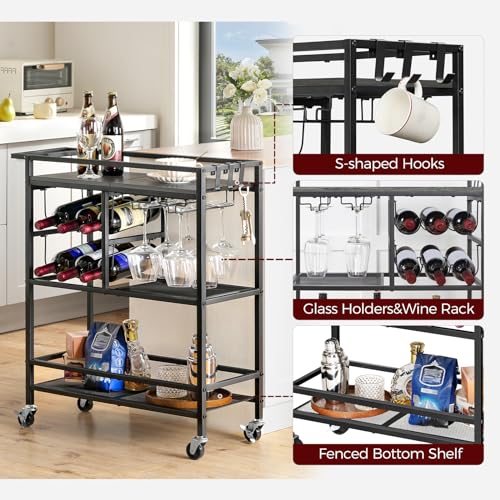 Barcartforhome3tierservingcartwithwheelsandhandlebeveragecartwithwinerackandglassholdersrollingwinecartforkitchendiningroomcharcoalgrayandblackrcht6101  Urban Country Home Decor Bar cart for home 3 tier serving cart with wheels and handle beverage cart with wine rack and glass holders rolling wine cart for kitchen dining room charcoal gray and black rcht6101  urban country home decor