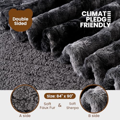 Image of Bearhug Electric Heated Blanket, Heating Blanket Warming, Sherpa Heated Blanket, ETL Certified, Machine Washable, Gift Packaging (Marble Black, Queen Size 84 inch X 90 inch)