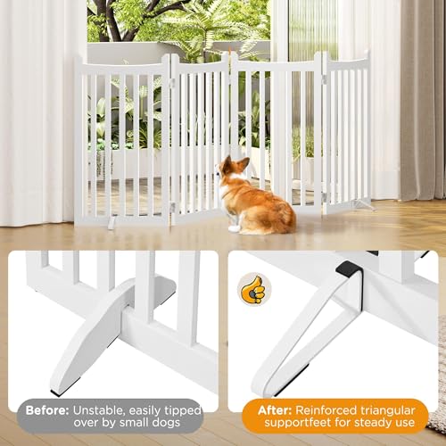 Yaheetech Freestanding Pet Gate Indoor 4-Panel Wooden Dog Gate for Small and Medium Dogs, Foldable Pet Fence with 2 Support Feet,Dog Door for Doorways/Stairs/Halls/Kitchen (91cmH,White) - Image 4