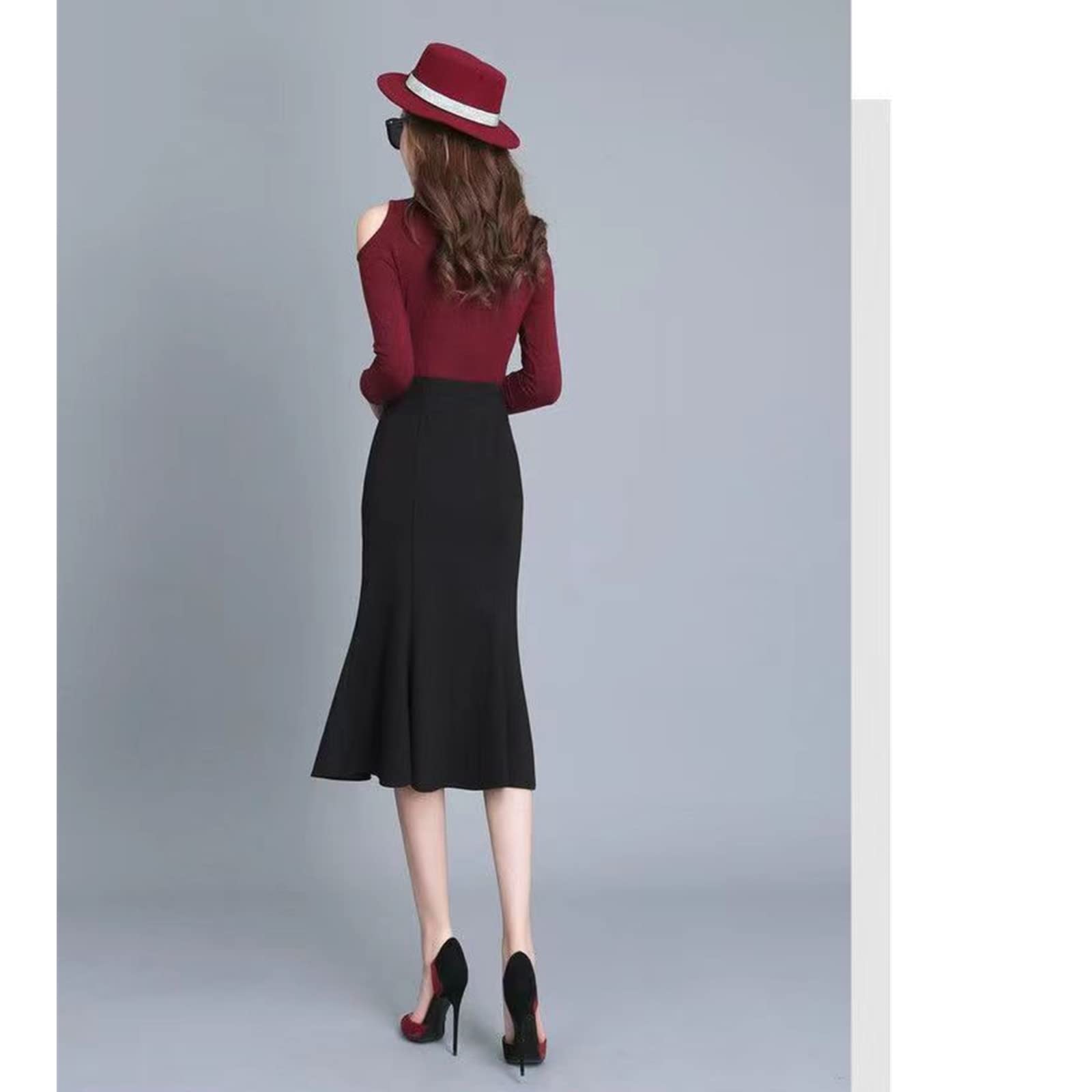 Falda larga de verano para mujer, cintura alta, ropa de oficina, color sólido, falda de sirena para mujer, casual, longitud hasta la rodilla, faldas de trompeta