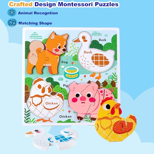 Puzzle de Animales de Granja de Madera Montessori para Niños de 2 a 4 Años miniatura 2