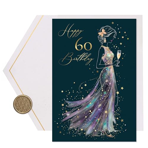 Joli Coon Biglietto auguri compleanno 60 premium STARDUST Lady – Biglietto auguri compleanno 60 anni donna con busta in carta premium e autentico sigillo in cera