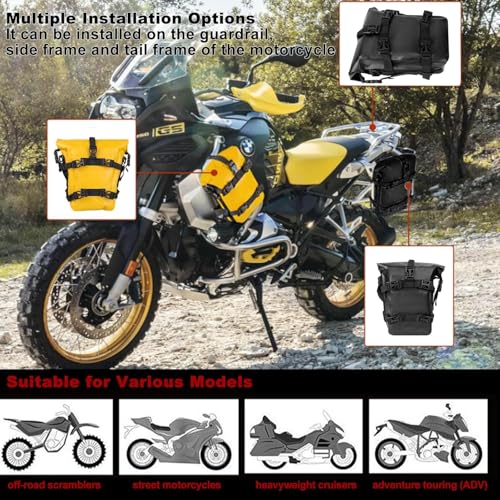 Bolsa impermeable amarilla para motocicleta, Alforja expandible de 8 litros, con 7 correas reforzadas y respaldo acolchonado antideslizante, ideal para ADV, turismo y off-road miniatura 6