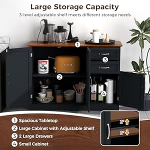 COSTWAY Buffet Cabinet with Storage, Farmhouse Sideboard Storage Cabinet with 3 Doors, 2 Drawers & Adjustable Shelf, Console Table, Coffee Bar Credenza Cabinet for Kitchen Cupboard Dining Room (Black) COSTWAY Buffet Cabinet with Storage Farmhouse Sideboard Storage Cabinet with 3 Doors 2 Drawers Adjustable Shelf Console Table Coffee Bar Credenza Cabinet for Kitchen Cupboard Dining Room Black