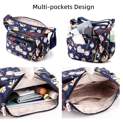 Floral Crossbody Bag for Women, Multi-Pocket Shoulder Purse Travel Handbags Messenger Bags 6