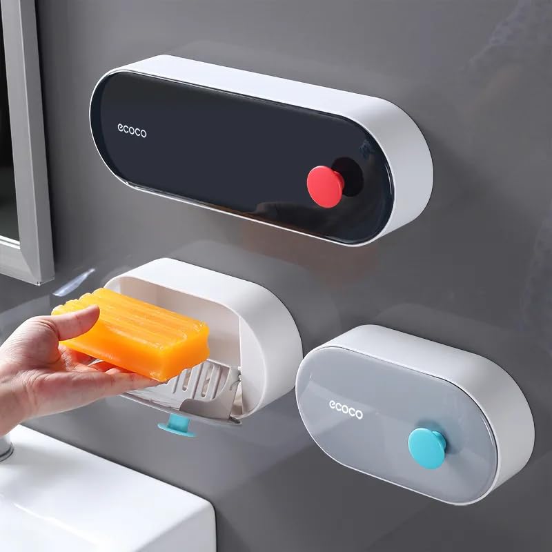 FYCAN Wall-Mounted Soap Dish with Lid Drain Soap Multifunction Bathroom Soap Holder Home Drainable Storage Box Storage Shelf Bathroom Accessories Shampoo Toiletries, Kitchen Bathroom Bedroom_1 1