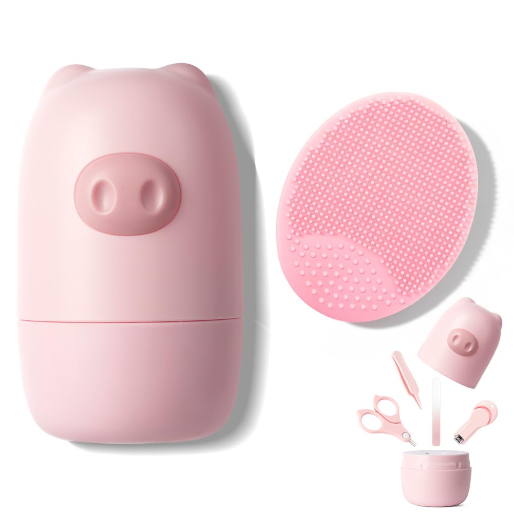 HAGOT 5 in 1 Baby Nail Clippers Set including Cute Case, Nail Clippers,Nail Scissors, Nail File, Tweezers and Silicone Brush