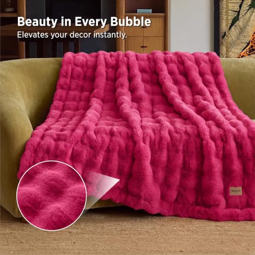 Image of Bedsure Fluffy Bubble Faux Fur Throw Blanket, 50 inchx60 inch, Hot Pink