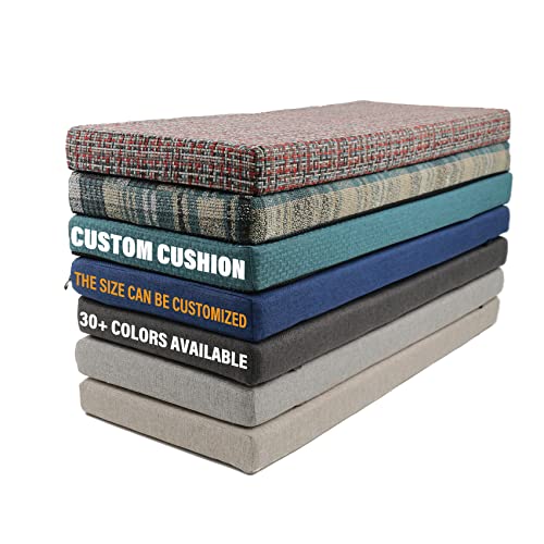 Custom Size Bench Cushions,Bench Cushions for Indoor Furniture with Non-Slip Bottom/Piping/Straps,Outdoor Waterproof Patio Bench Cushion,Premium 70D High-Resilience Foam(100+ Color,Custom Any Size)