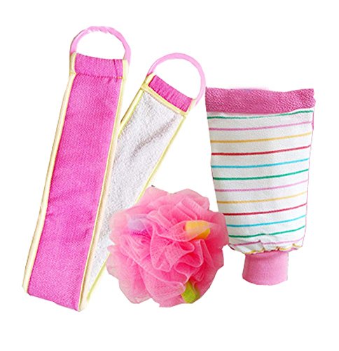 Dragon Troops 3 PCS Bathroom Accessories for shower,Double Side Scrubbing Strap Bath Sponge,A