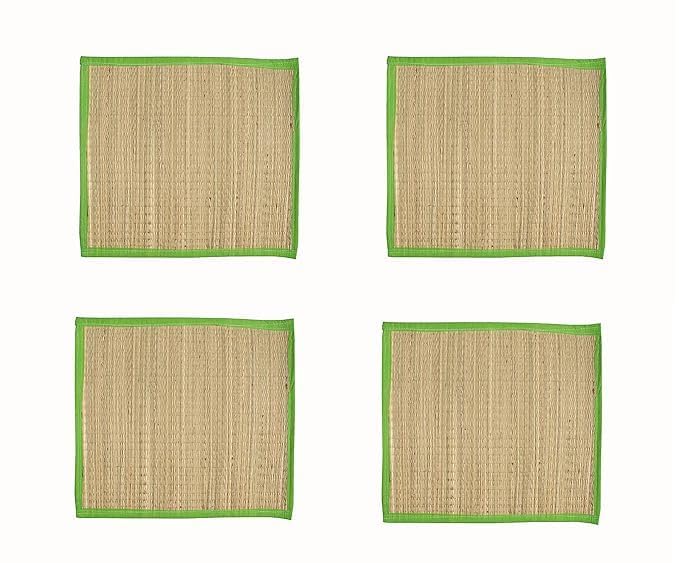 Image of CRAFT OF INDIA Handmade Korai Pai Kusha Grass Pooja Aasan Sitting Floor Mats (Green (1.5X2 ft (4pcs Combo))