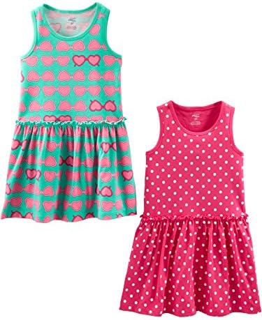 Simple Joys by Carter's Toddler Girls' Short-Sleeve and Sleeveless Dress Sets, Pack of 2, Hearts/Dots, 3T