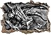Produktbild Monocrome, Kampf zwischen Mensch und Drache Wanddurchbruch im 3D-Look, Wand- oder Türaufkleber Format: 62x42cm, Wandsticker, Wandtattoo, Wanddekoration