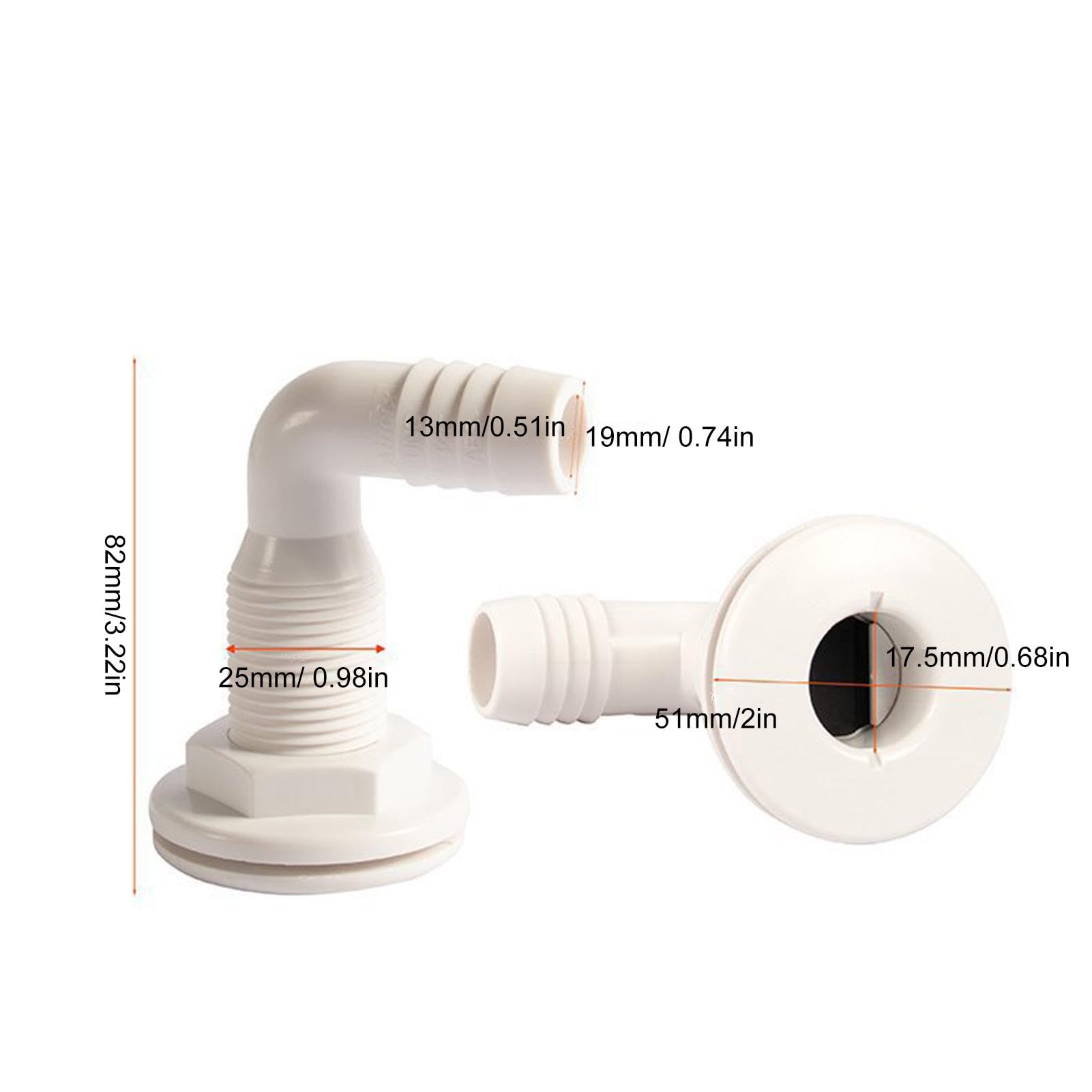 Raccord Traversant De Coque à 90° – ABS, Jauge 1,9 Cm, Pour Pompe De Cale Et Plomberie Bateau