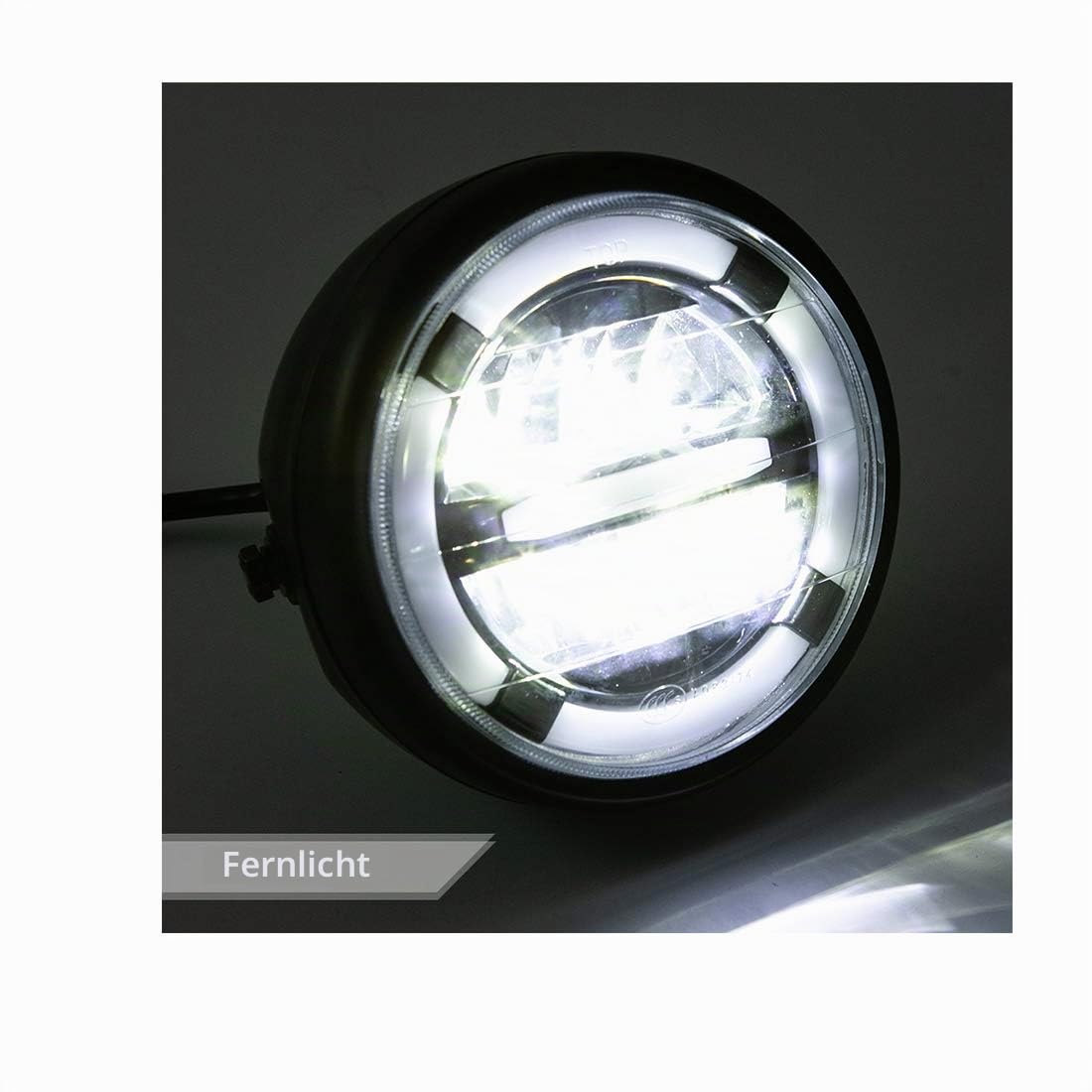 Motorrad Scheinwerfer Baugruppe Universelle LED Frontscheinwerfer mit Weißlicht Tagfahrlicht für Cafe Racer Bobber Chopper