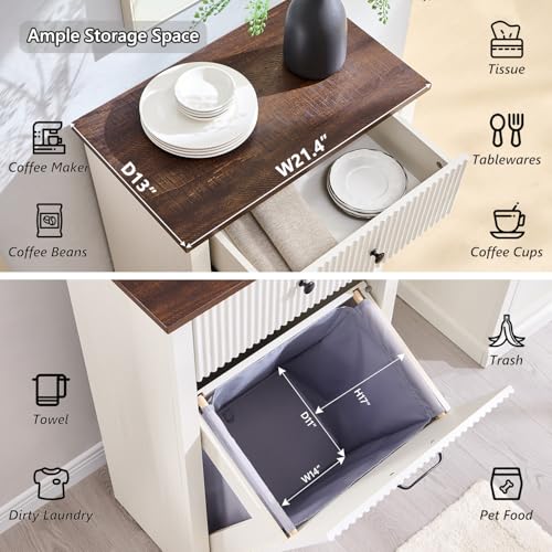 Image of IFBUY Tilt Out Laundry Hamper Cabinet, Modern Trash Can Cabinet, White