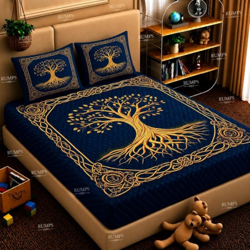 Image of RUMPS 3D Digital Printed Double Bedsheet Flat | Premium Knitted Cotton MicroFabric 90x100 Inch Bed Sheet with 2 Pillow Covers, Cute Cartoon Blue Bird (7D Digital Muti04)