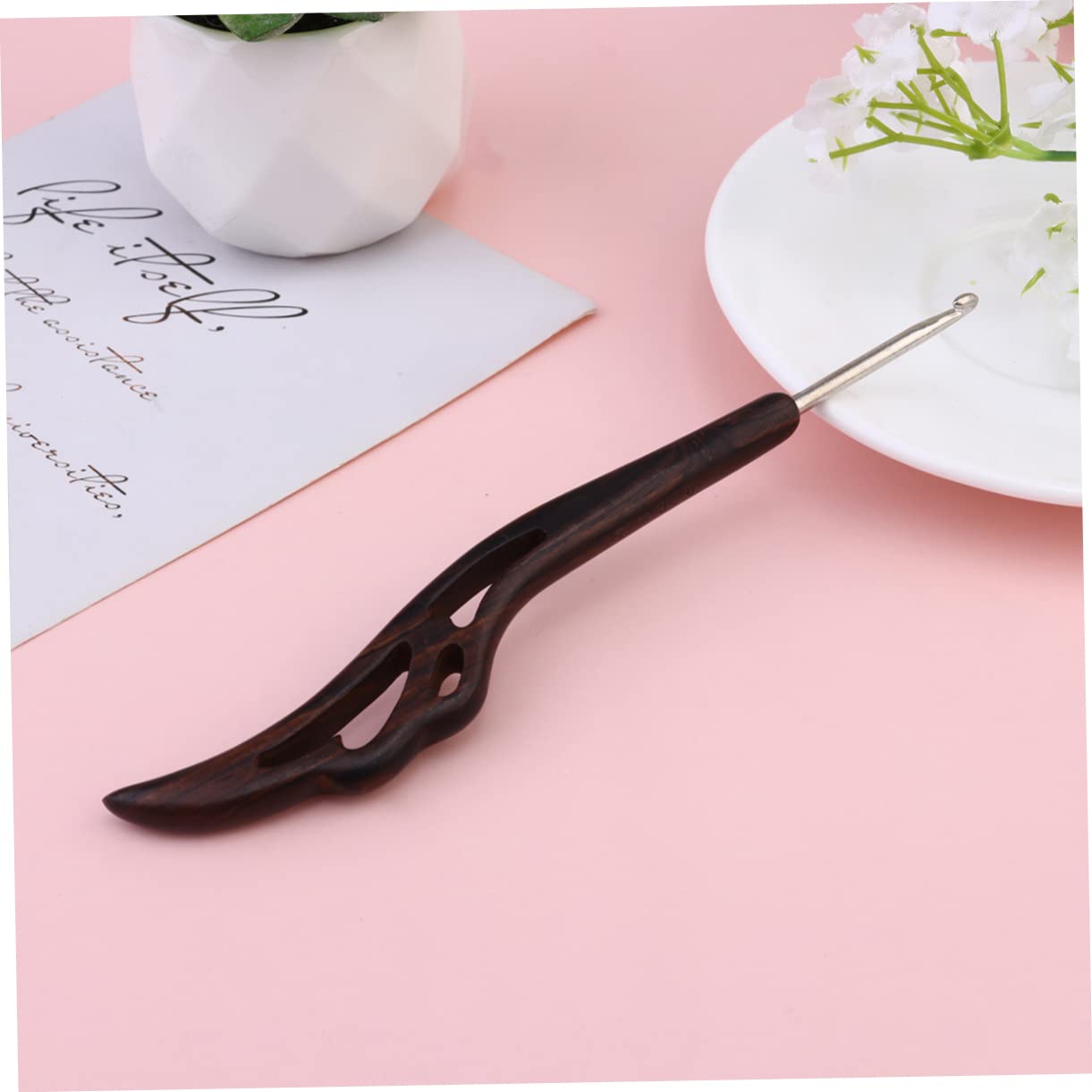 EXCEART 3pezzi Gancio Per Uncinetto Di Ebano Con Impugnatura Ergonomica Aghi Da Cucito Acciaio Inossidabile Per Maglieria Per Lavori Maglia e Viaggi