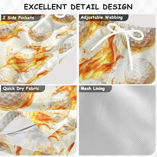 Pigsaly Boys' Swim Board Shorts Watercolor Fire White Golf Balls Boy's Swim Trunks Kids Swimwear 2T3