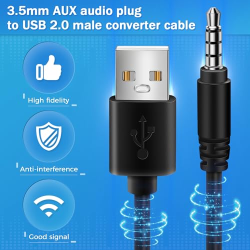 Cable adaptador Jack 3.5mm a USB 2.0 para auto MP3 miniatura 3