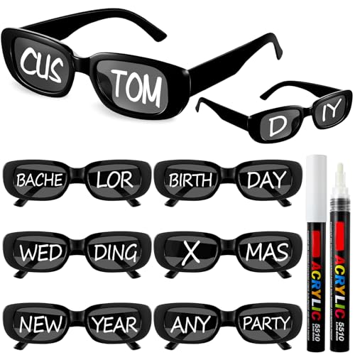 Image of Flutesan Personalized Rectangle Sunglasses with Marker Pens for Adult DIY Custom Birthday Wedding