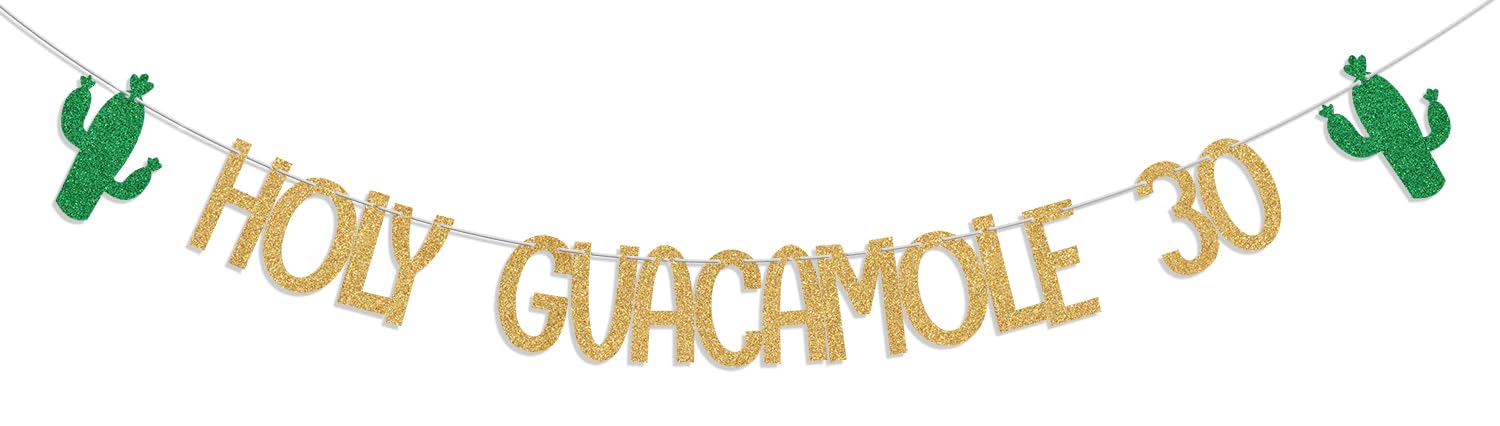 LANKBACKHoly Guacamole 30 Banner, Mexican Fiesta 30th Birthday Decorations, Taco Cactus Thirty Birthday Anniversary Cinco De Mayo Theme Party Supplies Gold Green