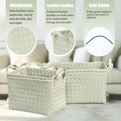 Image of BROWNLILY Handwoven Clothes Basket Laundry Hampers Large Wicker Storage Baskets for Shelves Blankets Closet Storage Bins Car Bedroom Bathroom Organizers and Storage Bath (Pack of 4, Green)