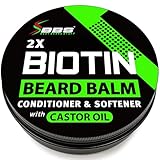 2X Thickening Biotin Beard Balm &amp; Mustache Wax - Vegan Leave-In Conditioner, Natural Softener, Moisturizer with Castor Oil - All-Natural Care for Thicker Facial Hair Growth - USA Made