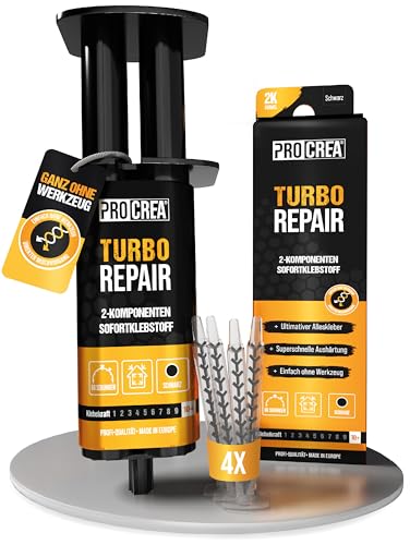 PROCREA 2K Kleber Turbo Repair [inkl. 4x Mischern] Extra starker & schneller Montagekleber in praktischer Spritze - 2-Komponenten-Alleskleber für Kunststoff Metall Holz Glas Stein
