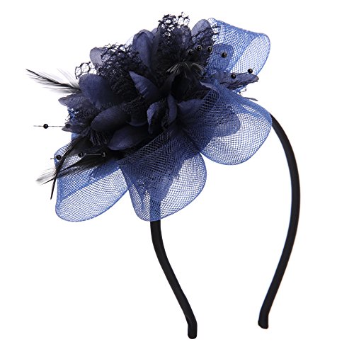 VGLOOK Serre-tête avec bibi fleurs et plumes pour mariage